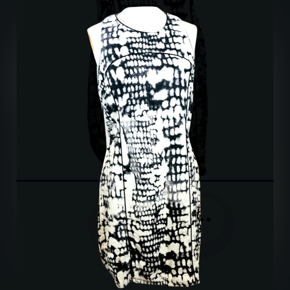 NEW NWT Cynthia Rowley Snakeskin Black/White Sleeveless 100% Linen Dress Size 14
